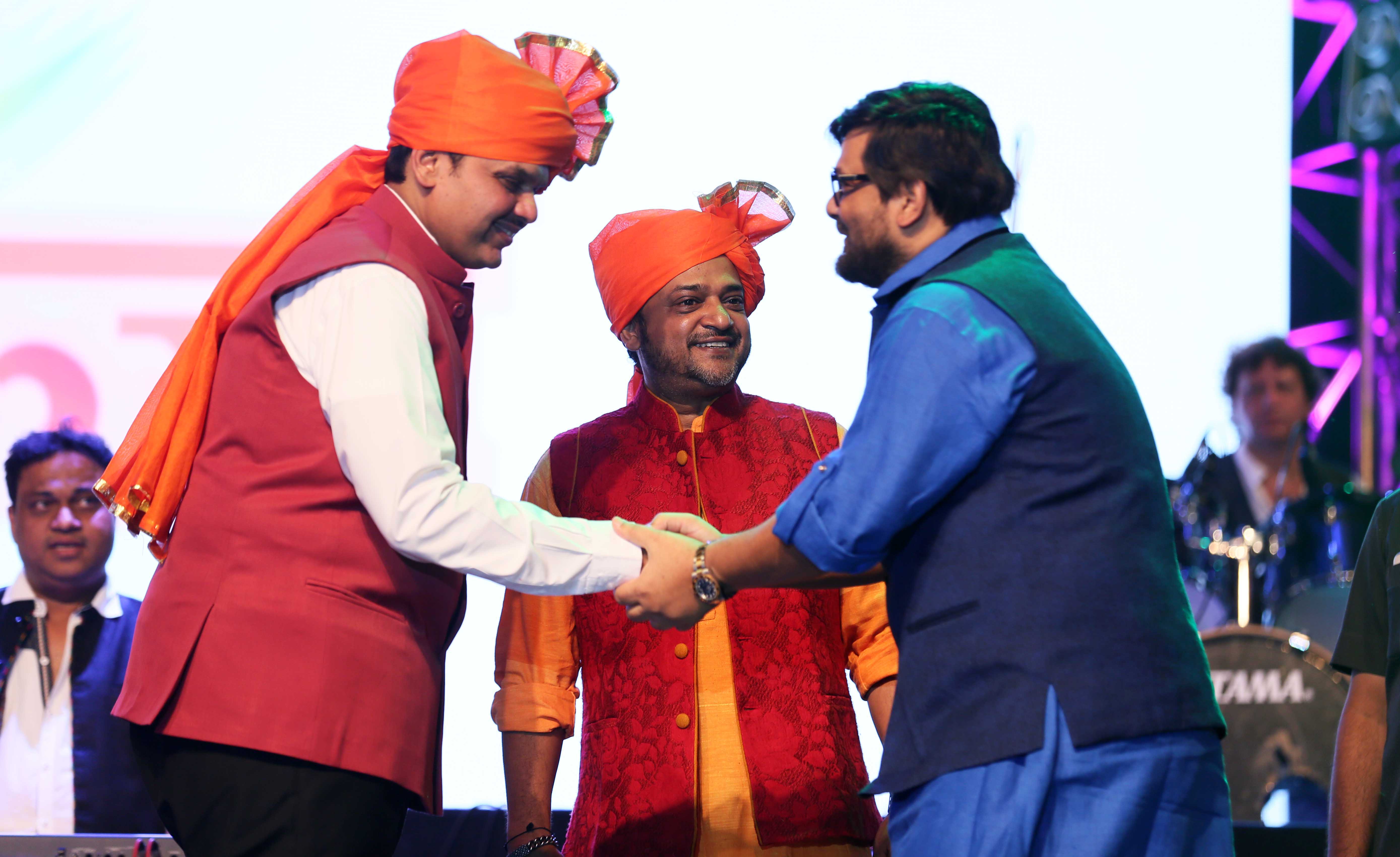  CM. Devendra Fadnavis, Wajid & Sajid Khan at 'YUVA URJA' organised by Mohit Kamboj (Mumbai President, B.J.Y.M.)