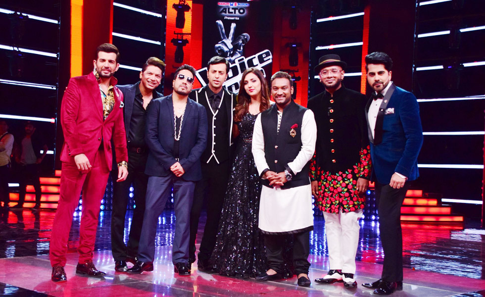 Jay Bhanushali, Shaan, Mika Singh, Salim Merchant, Neeti Mohan, Master Saleem, Benny Dayal and Gunjan Utreja on the Grand Finale of &TV's The Voice India Season 2