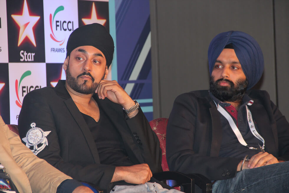 Musician Manj Musik and One Digital Entertainment's Gurpreet Singh at the panel on live music, day two of Ficci Frames