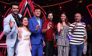 Indian Idol judges with Varun and Anushka