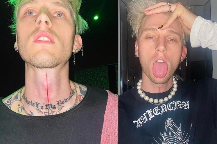 Lil Peep With Tattoos On Face And Neck Is Wearing Black Dress Standing In  Blur People Background HD Lil Peep Wallpapers  HD Wallpapers  ID 81846